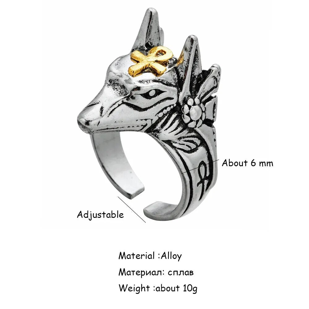 Personal Self Defense Ring Anubis Egyptian Cross Beast Anti-wolf Finger Ring Stainless steel Wolf Rings adjustable ring