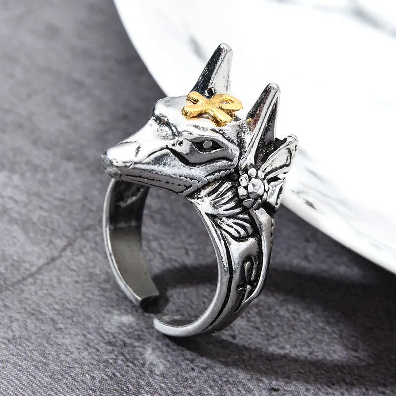 Personal Self Defense Ring Anubis Egyptian Cross Beast Anti-wolf Finger Ring Stainless steel Wolf Rings adjustable ring